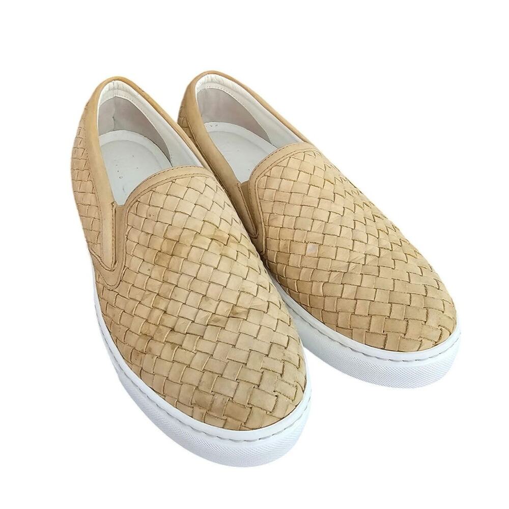 M. GEMI The Cerchio Tan Woven Leather Slip On Shoes Preppy Cottage 8 38.5